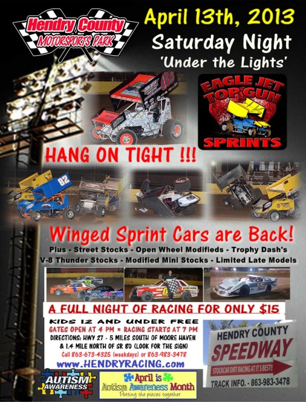 Top Gun Sprint Cars and Autism Awareness Night at Hendry County Motorsports Park